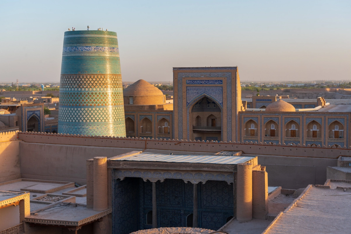 Ichan Kala in Khiva at sunset, a UNESCO site on the Uzbekistan 2025 tour